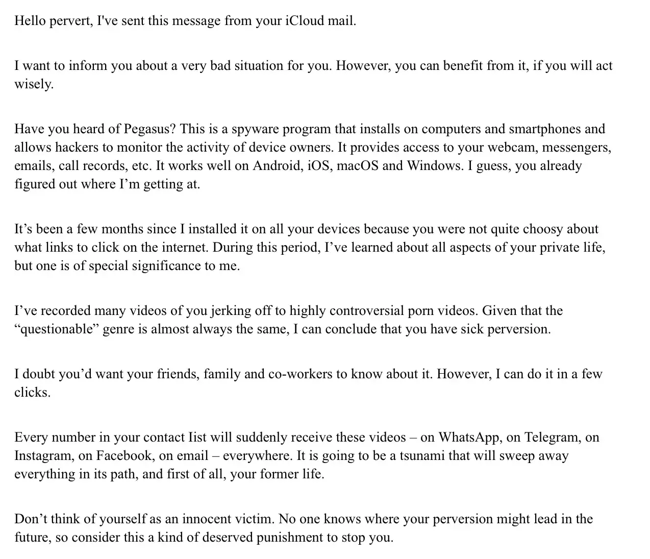 Example of a pegasus email